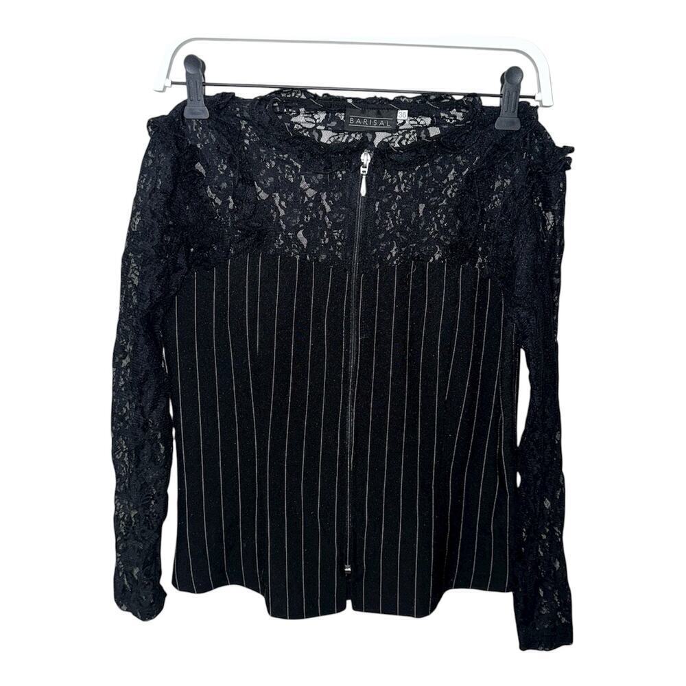 Vintage y2k pin stripe lace long sleeve blouse